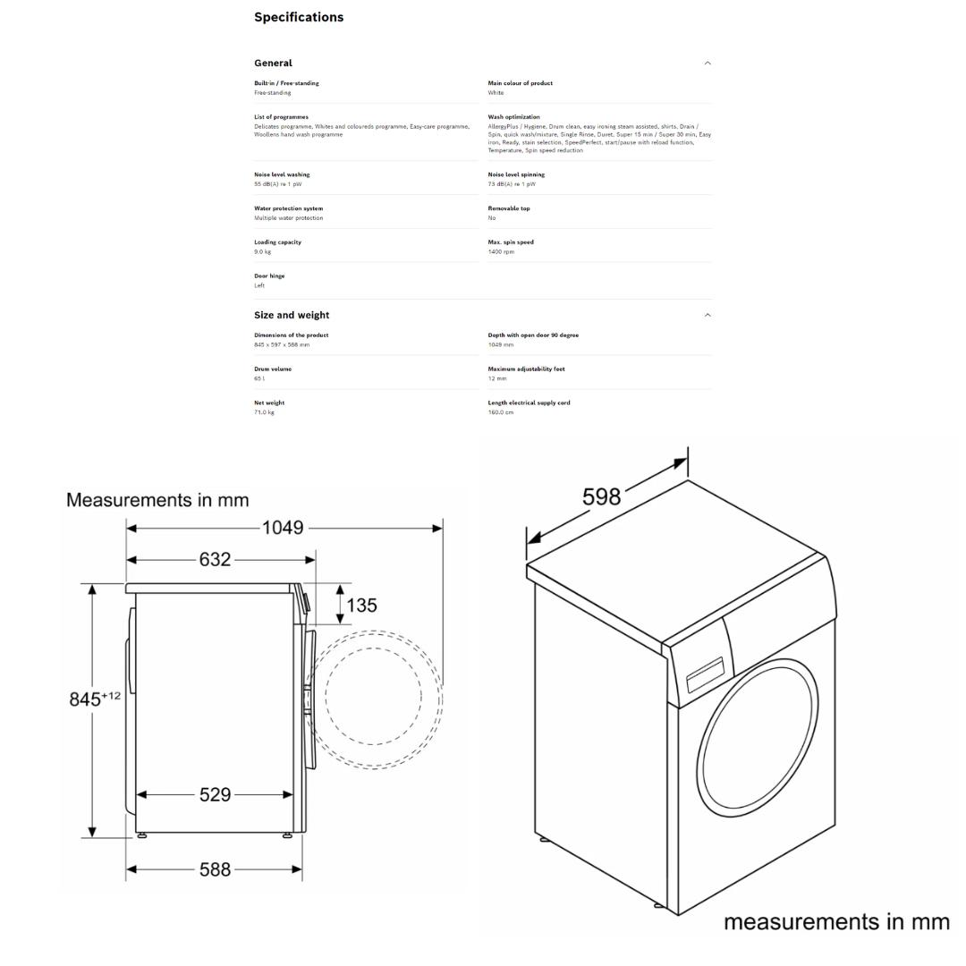 نمای انفجاری ماشین لباسشویی مبله بوش (BOSCH) مدل WGA14400GC
